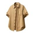 thumbnail image 4 of LMOIPLI Men's Short Sleeve Button Down Shirts Casual Textured Breathable Shirt Summer Fashion Hawaiian Beach Tops Khaki L, 4 of 5
