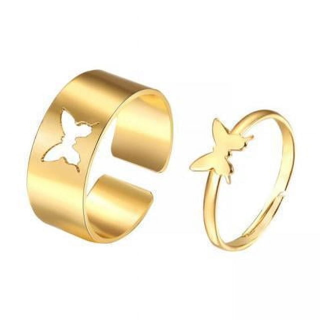 Paquete de 5 anillos para parejas Strade Fareast Limited Mariposa plateada