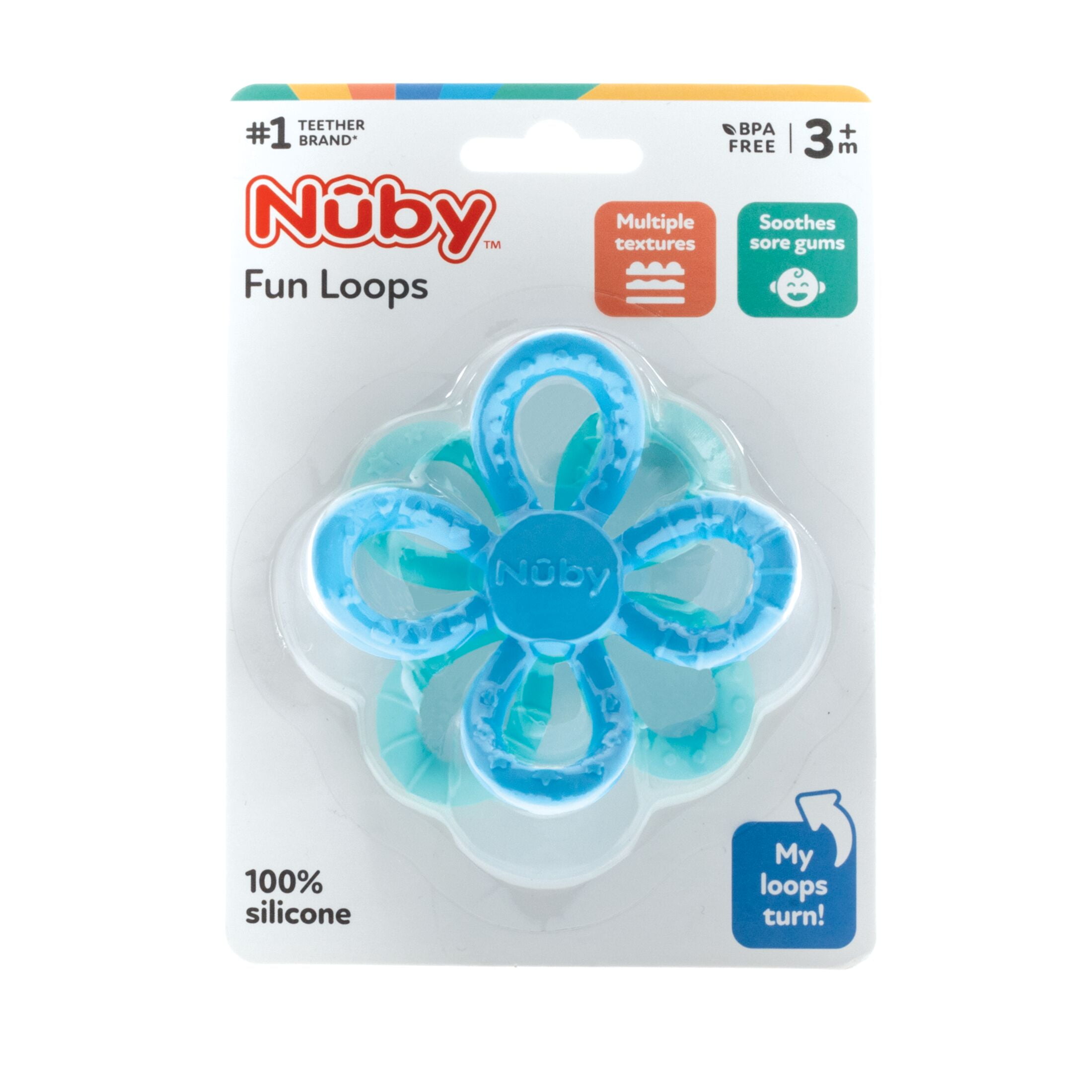 Nuby Fun Loops Silicone Teether for Infants, Blue & Aqua
