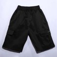 thumbnail image 4 of Huowey Children Pants Knee Length Cargo Shorts Youth Casual Elastic Waist Athletic Shorts Outdoor Solid Color Cargo Bottoms Short Trousers,Black,8-9 Years, 4 of 8