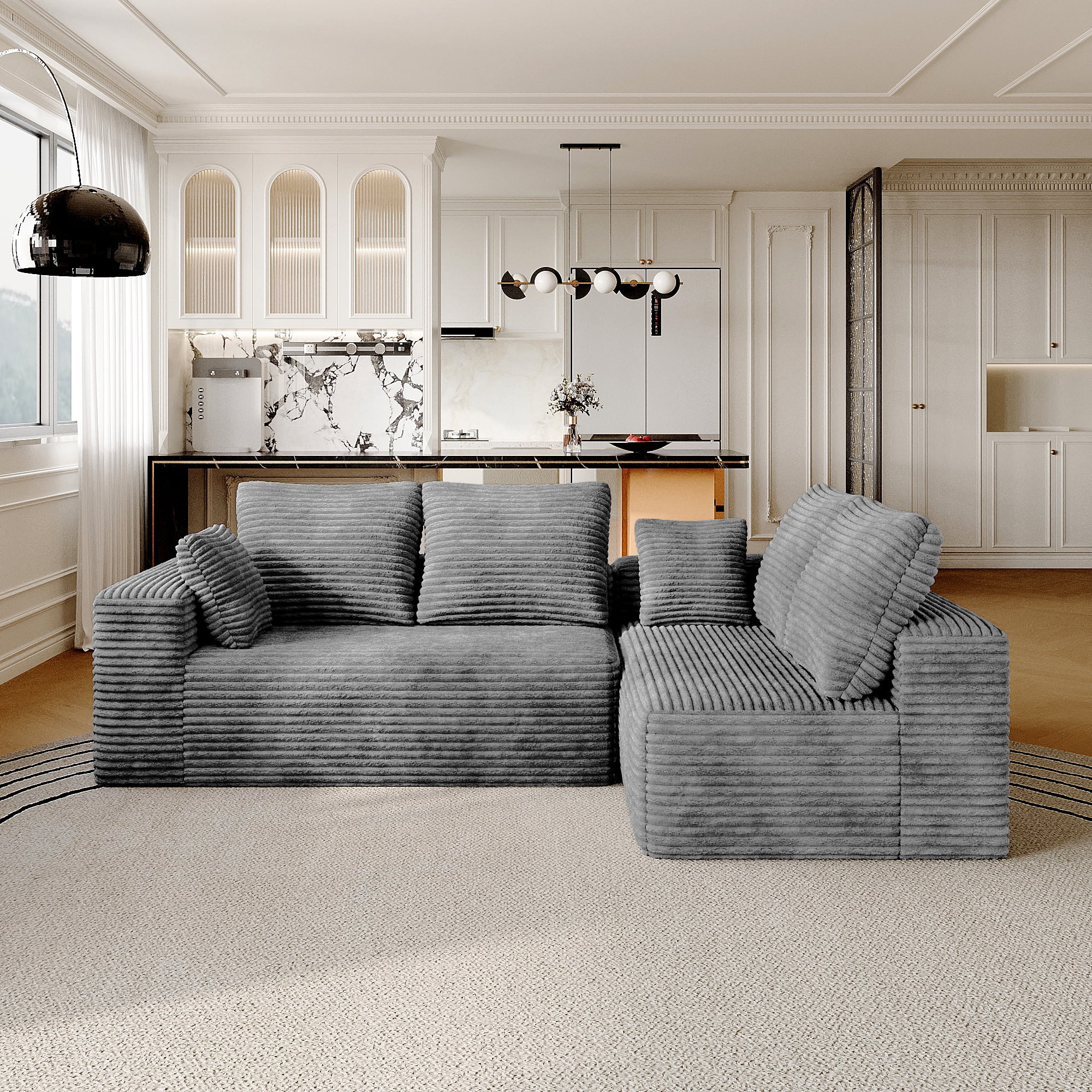 104.4" Modern L-Shaped Sectional Sofa for Living Room Bedroom, Modular Cloud Sectional Couch with Deep Seating Upholstered Sofa, Free Combination Sofa, Corduroy Upholstery, No Assembly, Gray Couch