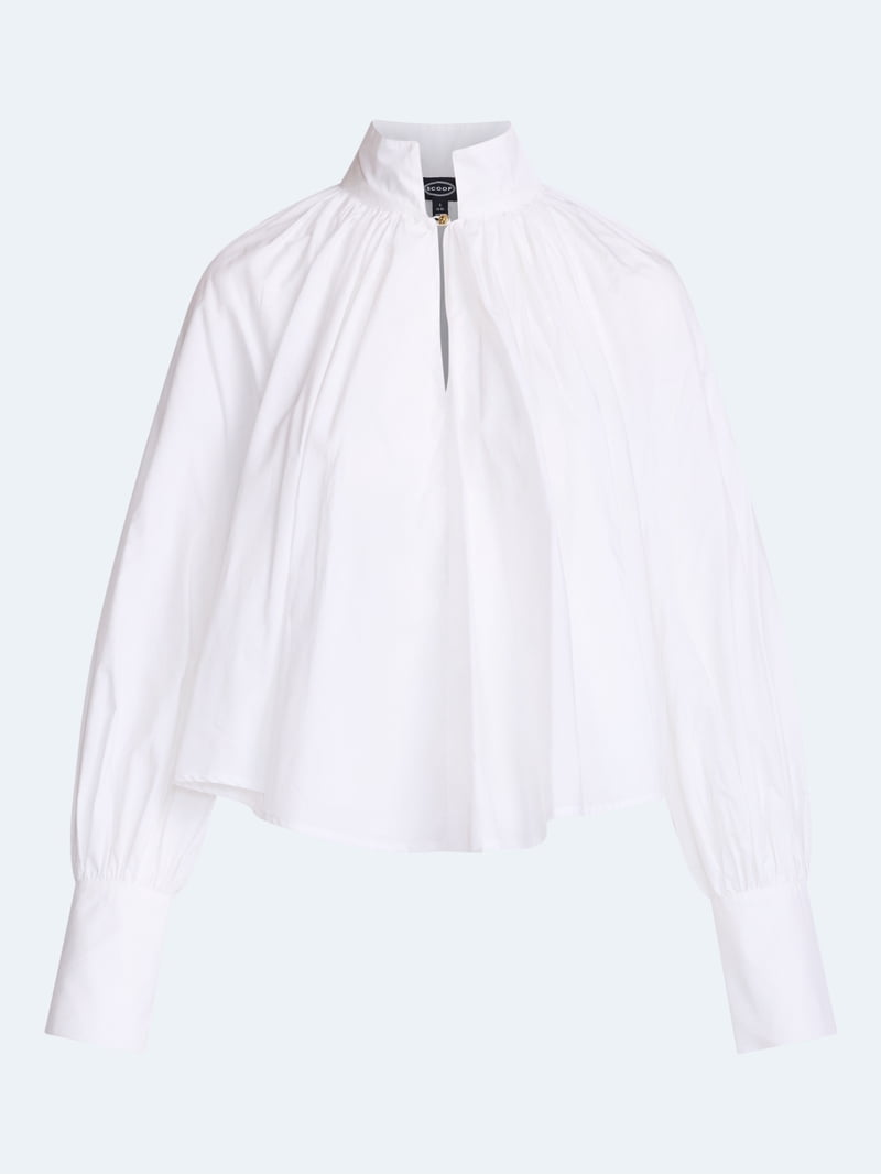 Scoop Flowy Volume Cotton Blouse, Off-White, XXL, 100% Cotton