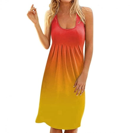 

Juebong Women Tank Dresses Summer Solid Casual Sleeveless Flowy Vacation Beach Mini Dress
