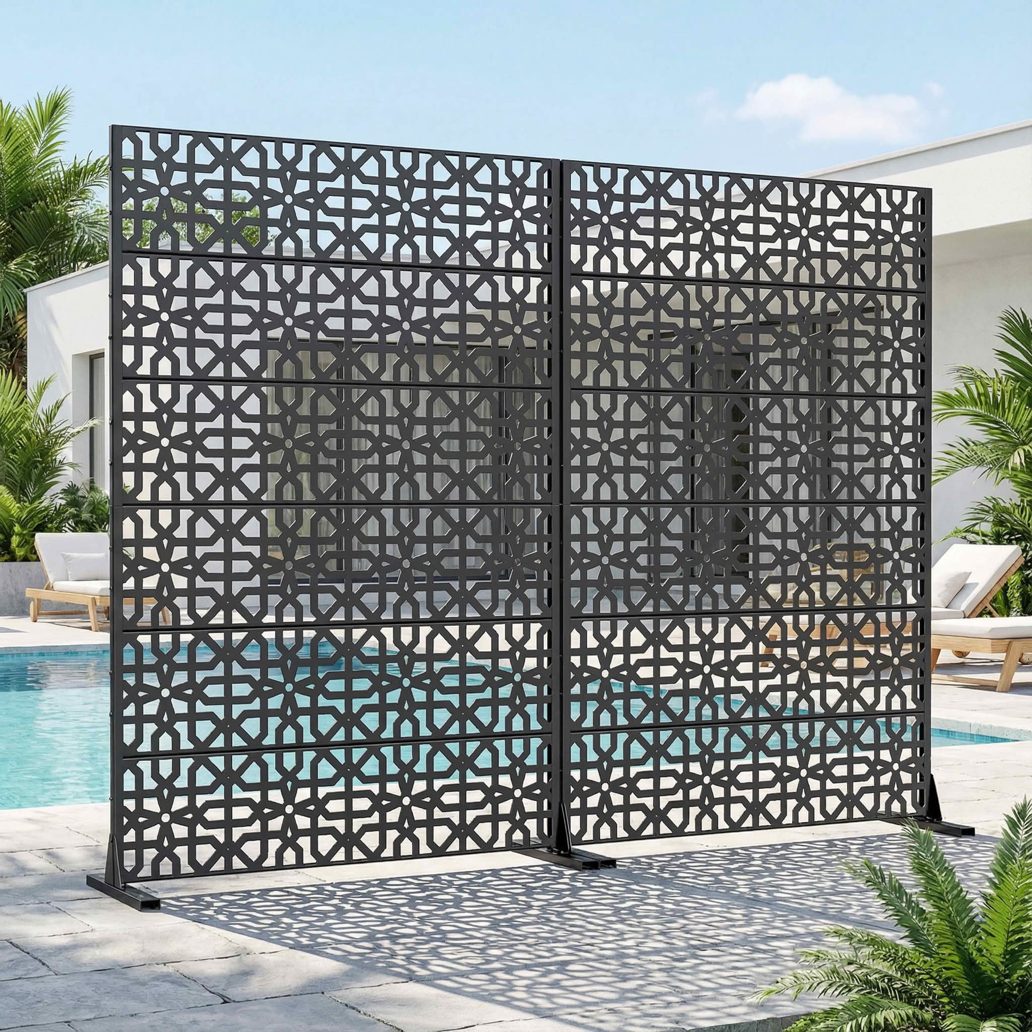 MAYEERTY 72x47x16 Inch Black Perilla Rectangular Galvanized Steel Privacy Screen, 6 Piece Double Sided Set for Outdoor Garden