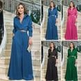 thumbnail image 2 of 2 Pcs/Set Women Top Pants Suit Low-cut V Neck Turn-down Collar Pleated Short Shirt High Waist Wide Leg Deep Crotch Trousers Dating Commuting Outfit, 2 of 8
