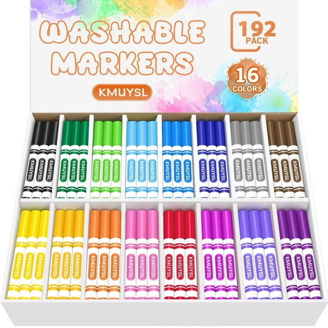 Marcadores Lavables KMUYSL 192 piezas, 16 Colores, Punta Ancha