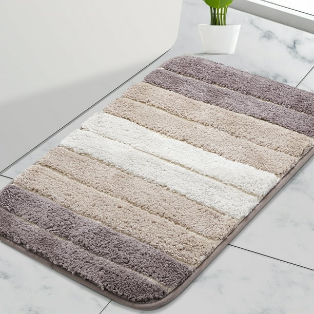 PiccoCasa Microfiber Striped Bathroom Rugs Non Slip Soft Khaki 16"x24"