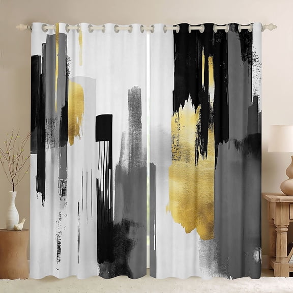jejeloiu Abstract Geometric Stripes Black Out Curtains,White Gray Gold Curtains Pack of 2 (42x63 Each) For Men Women