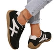 thumbnail image 5 of HTHLVMD Retro Stripe Sneakers for Women, Lace-Up Low-Top Casual Shoes, Women's Retro Two-Tone Low-Top Lace-Up Sneakers, Slip-On Suede Non-Slip Fashionable Casual Walking Shoes, Black 5.5, 5 of 5
