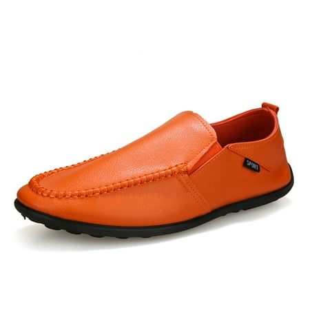 

Lopsie Men s Driving Shoes Fashion Wear-resistant Leather Shoes Soft Folding Orange Casual Shoes US Size 7.5