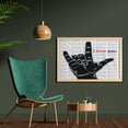 thumbnail image 2 of Romantic Wall Art with Frame, I Love You Message Hand Symbolic Gestures Rock N Roll Feelings, Printed Fabric Poster for Bathroom Living Room, 35" x 23", Charcoal Grey and Vermilion, by Ambesonne, 2 of 2
