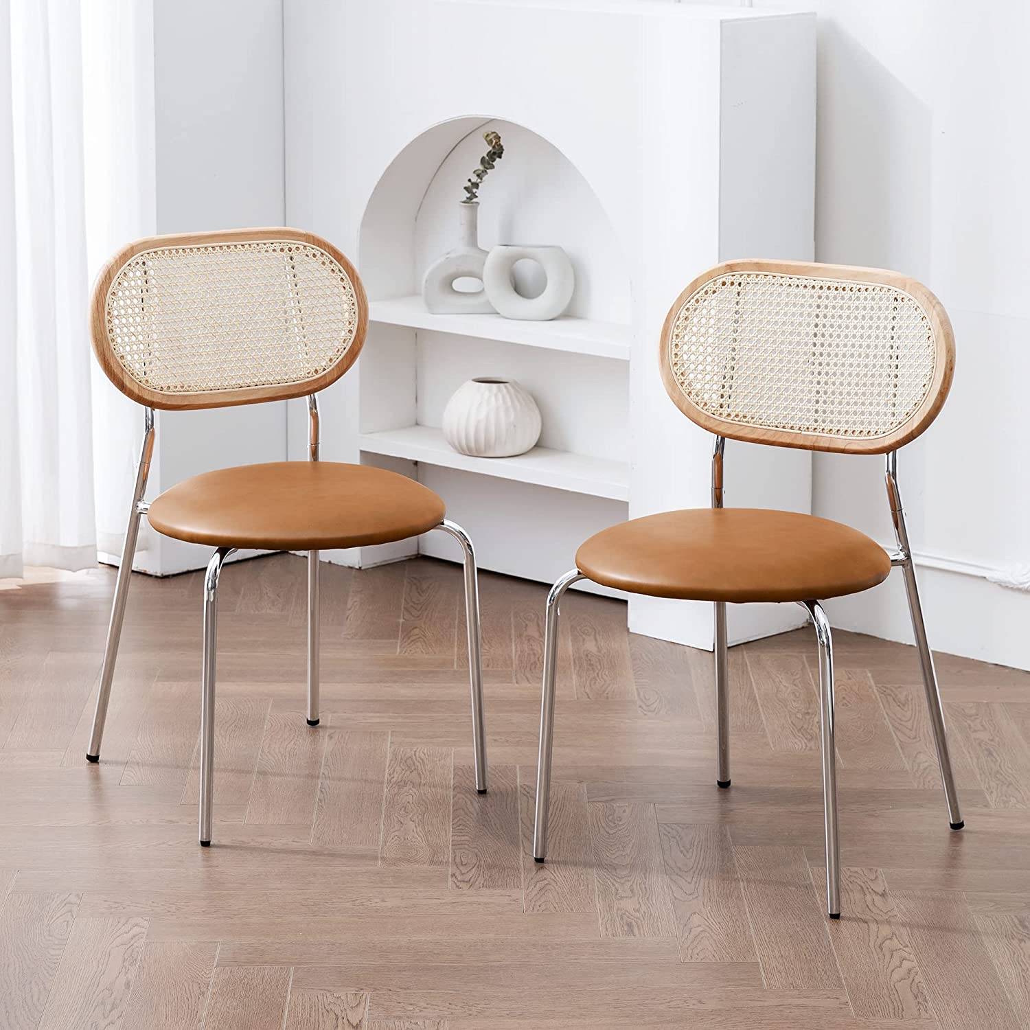 LUE BONA Faux Leather Indoor Dining Chair set of 4,Modern MidCentury