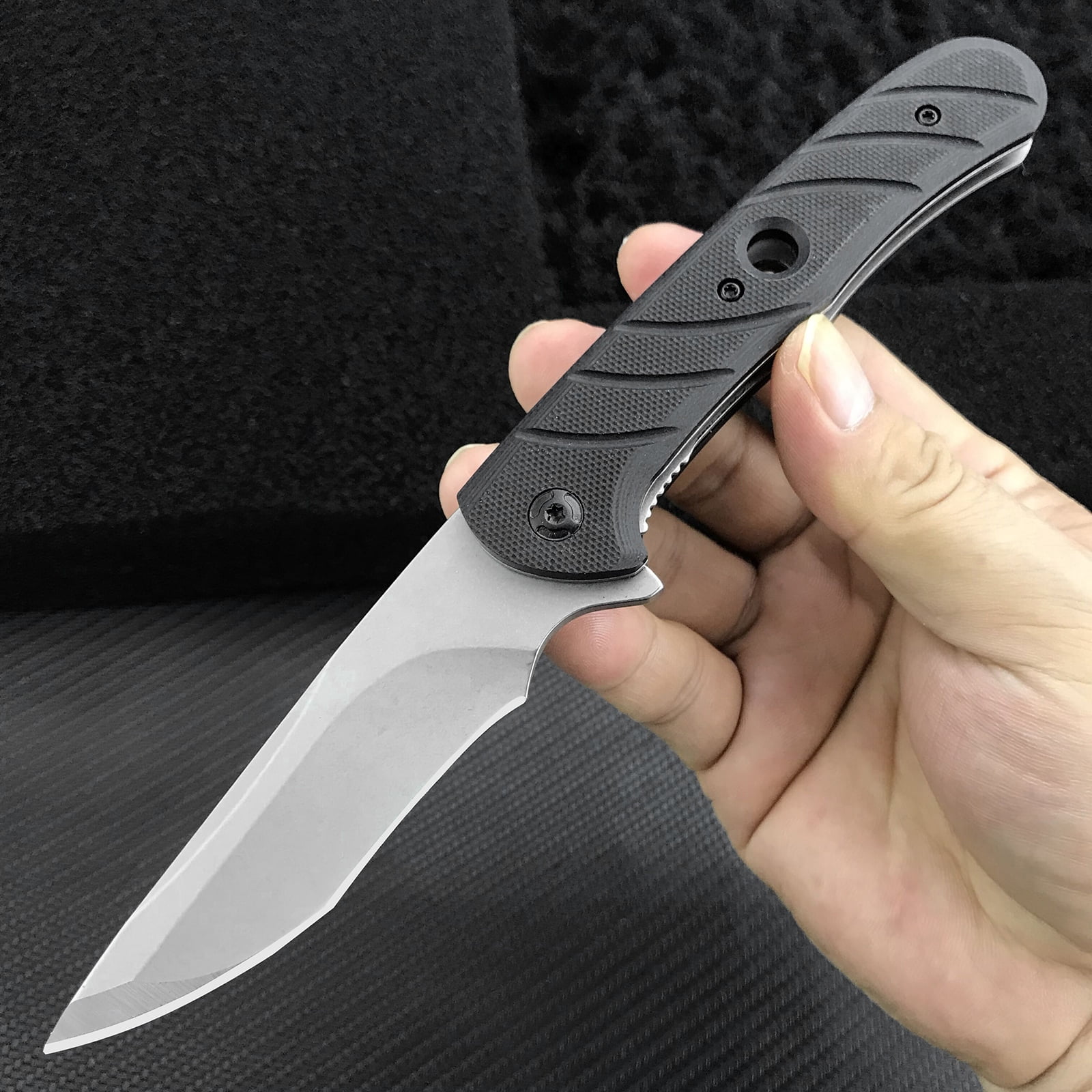 Manual Pocket Knife, EDC Folding Knife, 8Cr13Mov Steel Blade, Black G10 Handle, Suitable for Camping