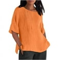 thumbnail image 5 of Dasayo Pleated Womens Tops Cotton Linen Short Sleeve Orange Casual Solid Split Blouses Tees for Women XXL, 5 of 5