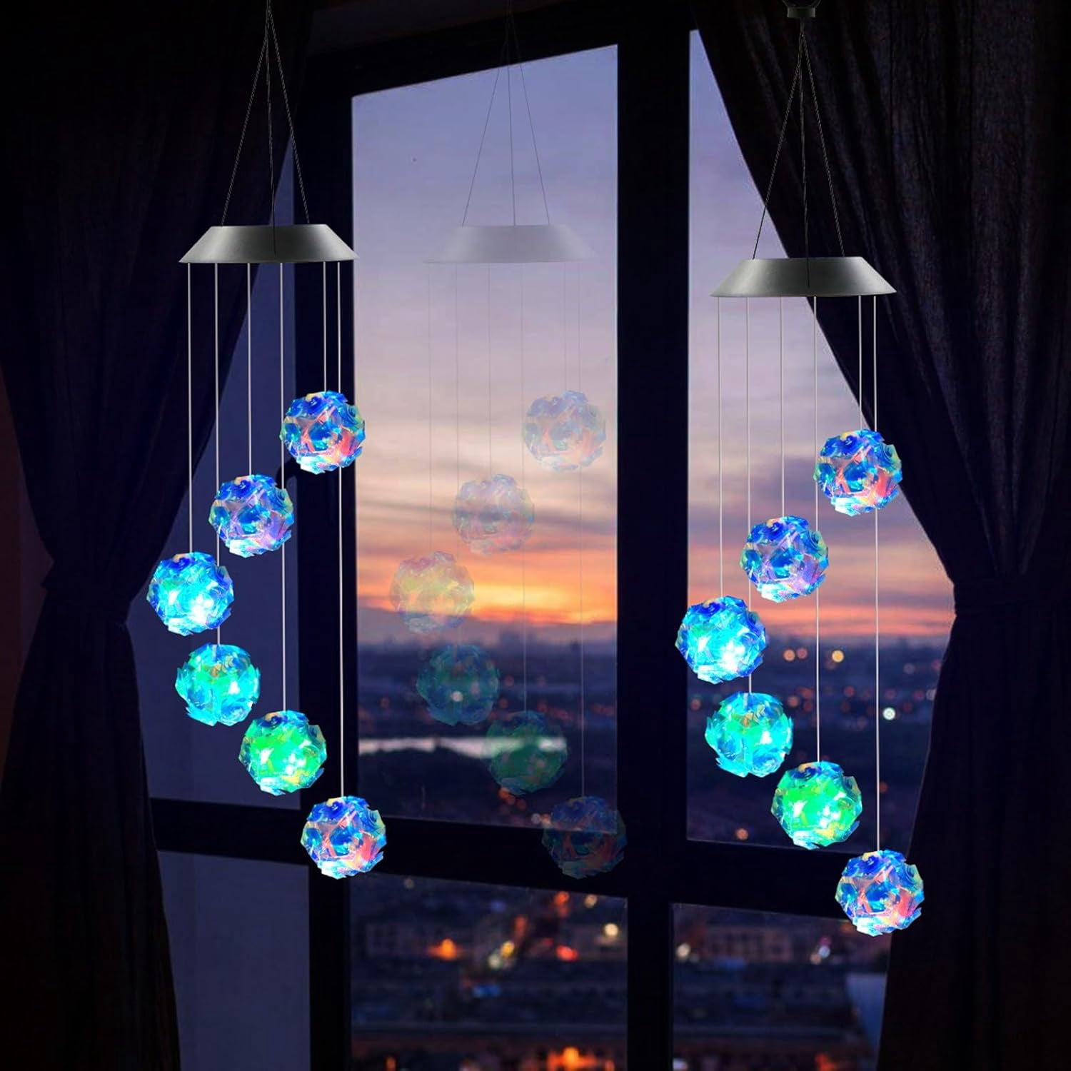 Tikeitoo Solar Power Wind Chime Spiral Spinner Crystal Ball Wind Mobile Portable Waterproof Outdoor Decorative Romantic Wind Bell Light for Patio Yard Garden Home