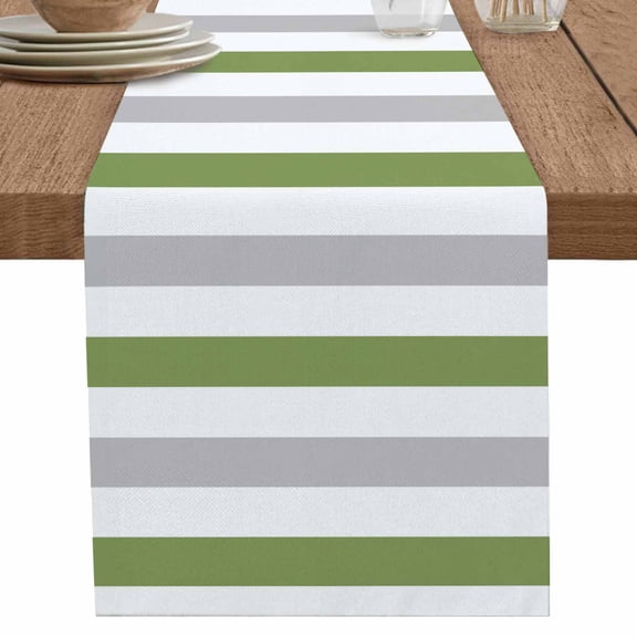 nqOlkjepod Green Grey Stripe Table Runner 72 Inches Long Farmhouse Dress Scarves, Modern Farmhouse Vertical Striped Dining Tablerunner for Coffee Table/Kitchen Island/Party Décor, 13" x 72"