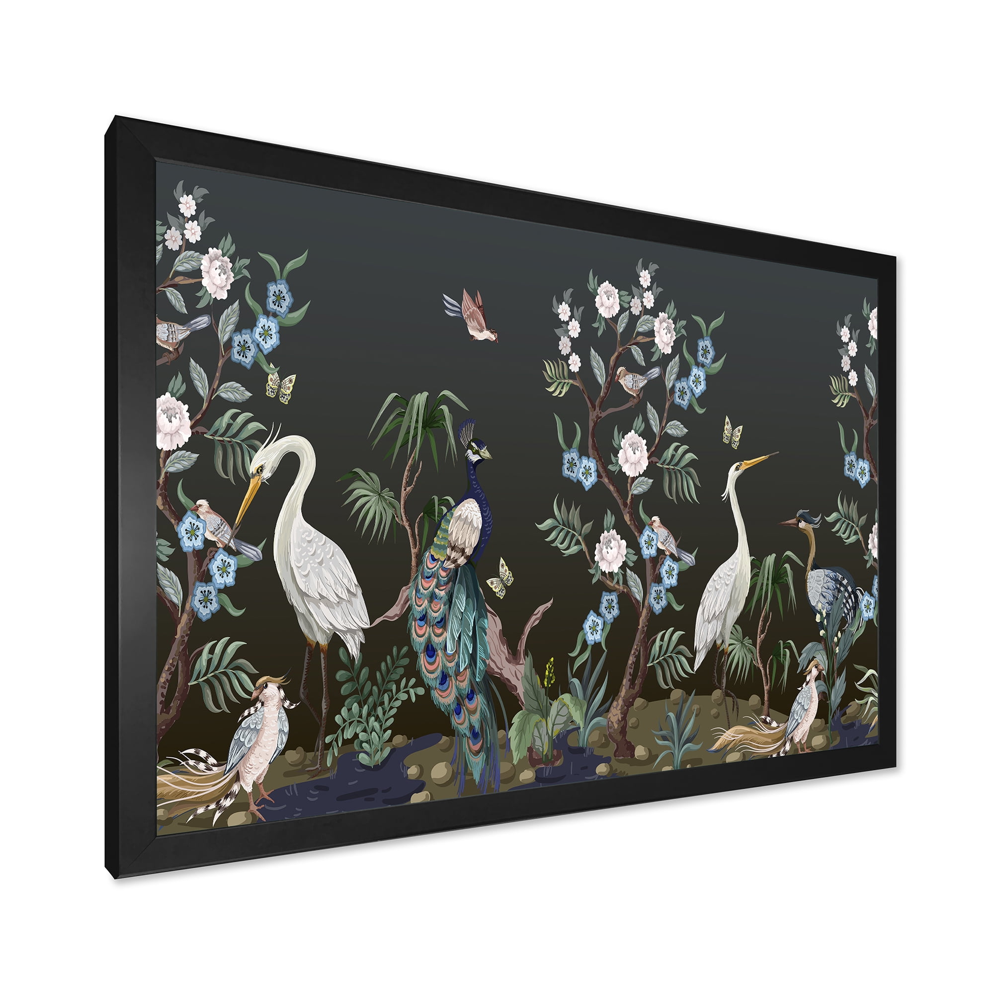 Designart 'Chinoiserie With Peonies and Birds IV' Traditional Framed Art Print