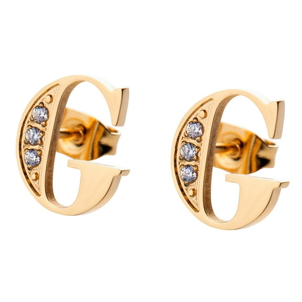 Aretes Mujer LuckyLy, Inicial Letra A, Acero Inoxidable con Oro 18k y Zirconia Cúbica, Modelo Tina dorado UNITALLA