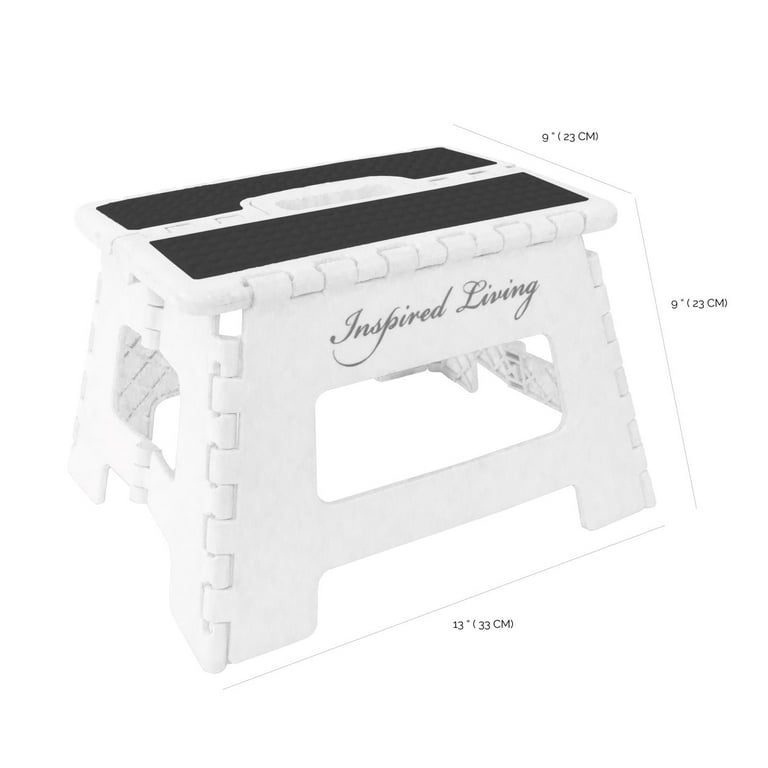 Inspired Living FOLDING STEP STOOL HEAVY DUTY 9 High in White. Folds To 2 Thick Walmart