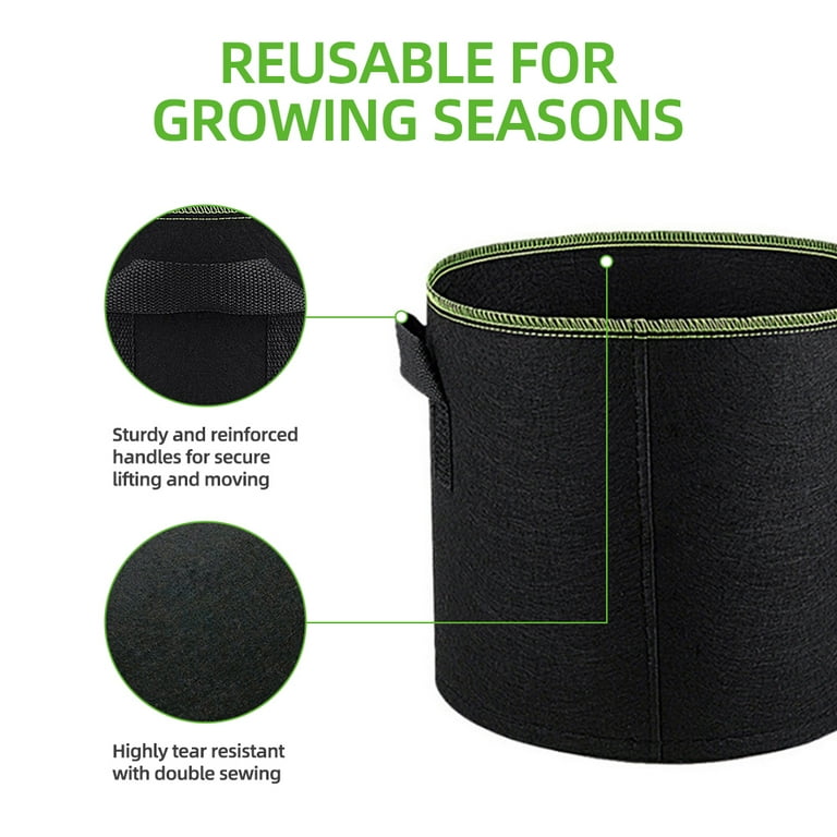 Elbourn 3Pack 7 Gallon Grow Bags Nonwoven Fabric Pots Grow Bags