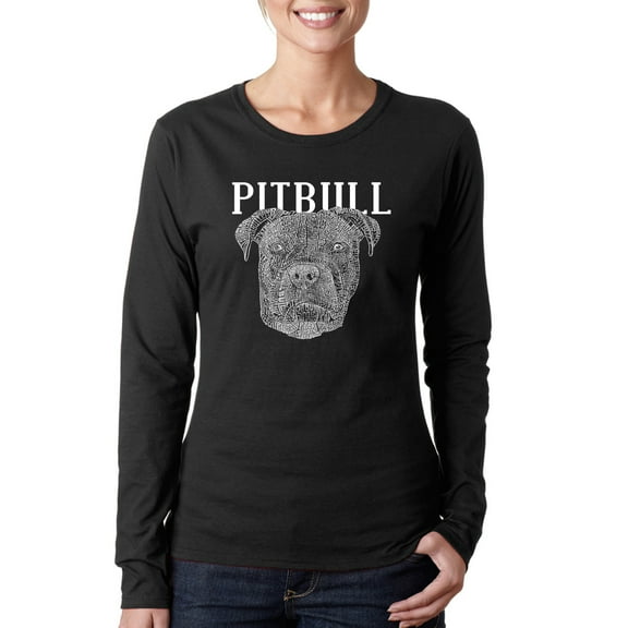 LA Pop Art Women's Word Art Long Sleeve T-Shirt - Pitbull Face