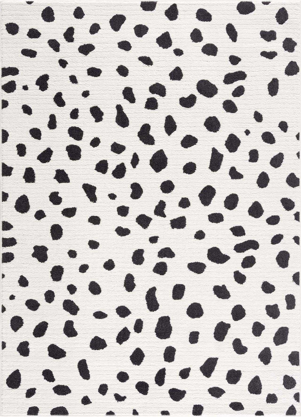 Hauteloom Tariffville Modern Animal Print Dalmatian Style Area Rug for Living Room, Bedroom, Kids Room, Nursery - High Pile Carpet - Black and White, Charcoal - 2'7" x 7'3" (2x8)