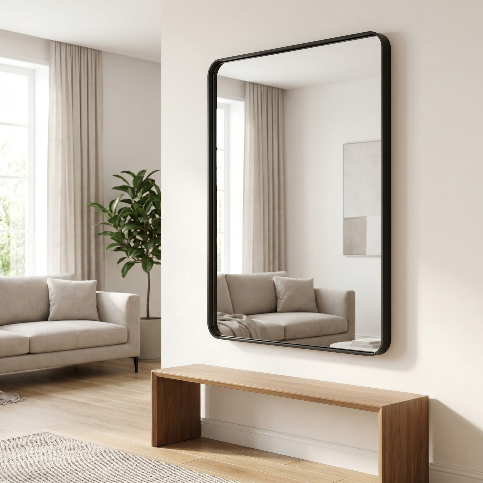 Gleamira 32"x48" Rectangular Bathroom Mirror Vanity Wall Mounted Mirror with Deep Frame, Black
