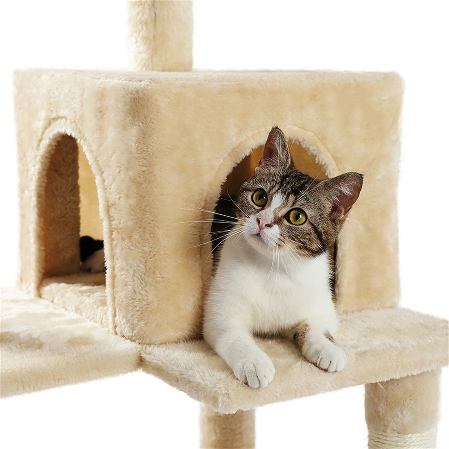 Pefilos Cat Tree Tower for Indoor Multi-Level Cat House Hammock and Condo, Beige Pefilos Cat Tree Tower for Indoor Multi-Level Cat House Hammock and Condo, Beige