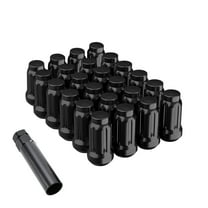 6pt spline Lug Nut, Black 12X1.5 Closed End Hex 3/4 Inch 19mm Corn Seat Lug Nuts 1.38" Length with 1 Spline Key/Socket Wheel Nuts Set of 24, 24 1