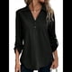 thumbnail image 1 of Blusas de Larga con Cuello en V y Botones para Mujer, Camisas Holgadas de Color Liso para y Otoño. Negro XL, 1 of 7