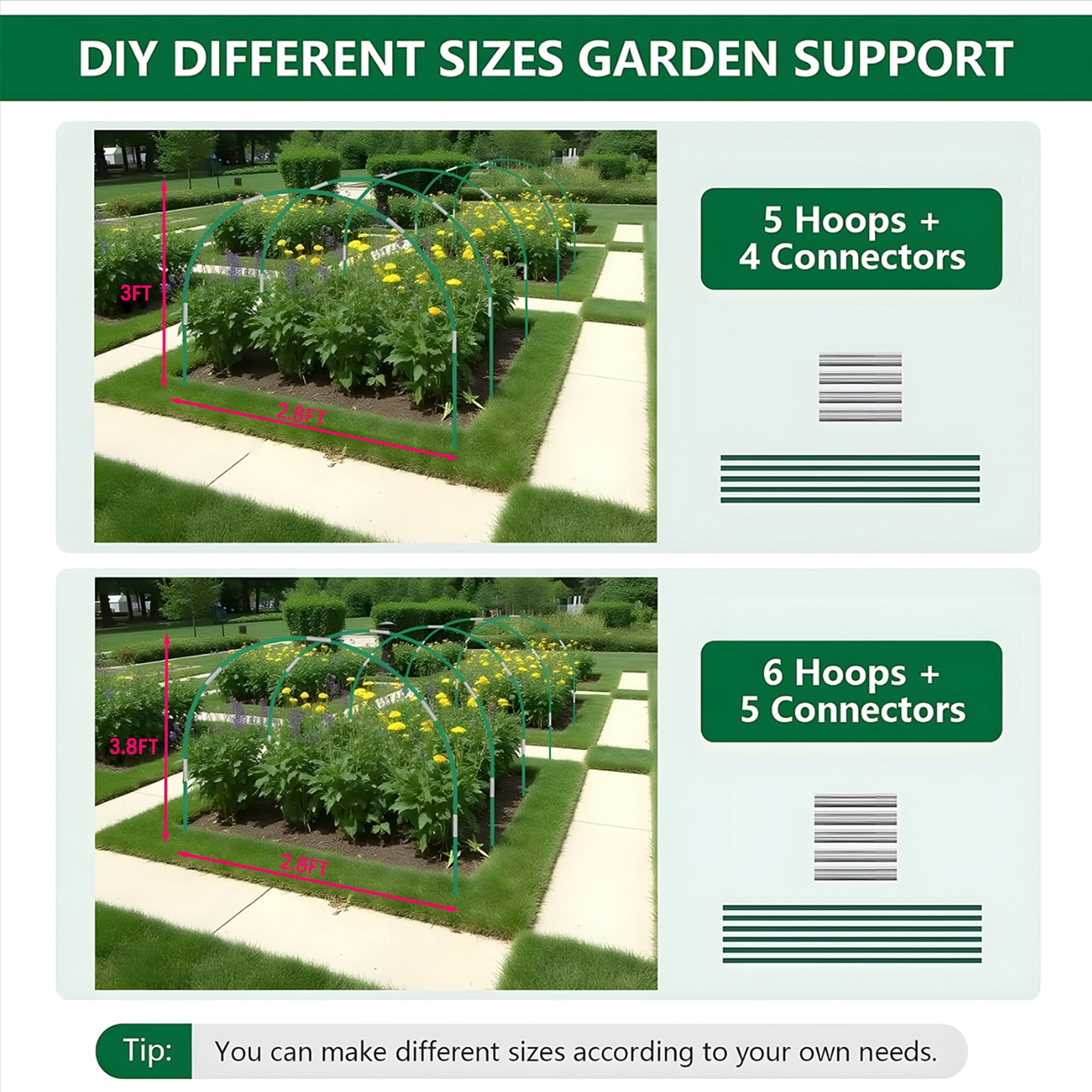 KORALAKIRI Garden Netting Kit, 10x33FT Mesh Netting, 6 Sets of Fiberglass Garden Hoops for Raised Beds, Insect Netting Row Cover, Pest Barrier Protection for Vegetable Fruits Flowers