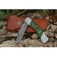 thumbnail image 2 of Back Lock Folding Knife Handmade Damascus Steel With Green Pakka Wood Engraved Steel Handle, 2 of 9