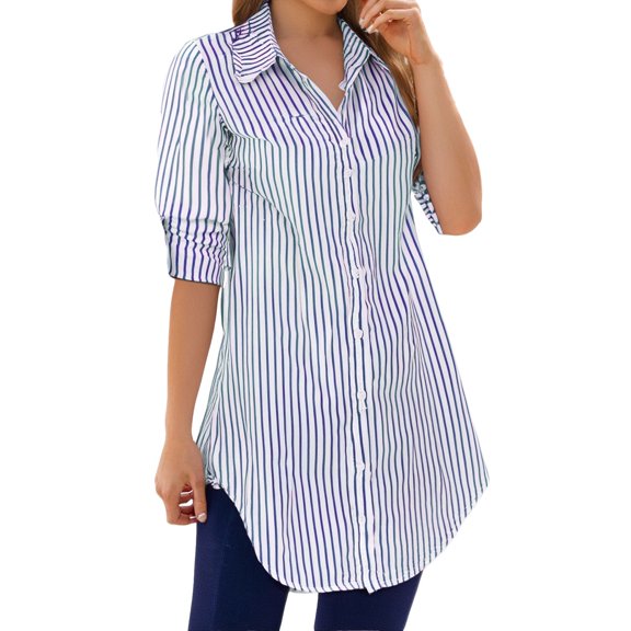 ZJXFGS Professional Blouses for Women Women'S Business Casual Blouses Long Sleeve Tops for Women Trendy Cute Blouses for Women Cute Tops for Teens Basic Long Sleeve Shirts for Women Blue M