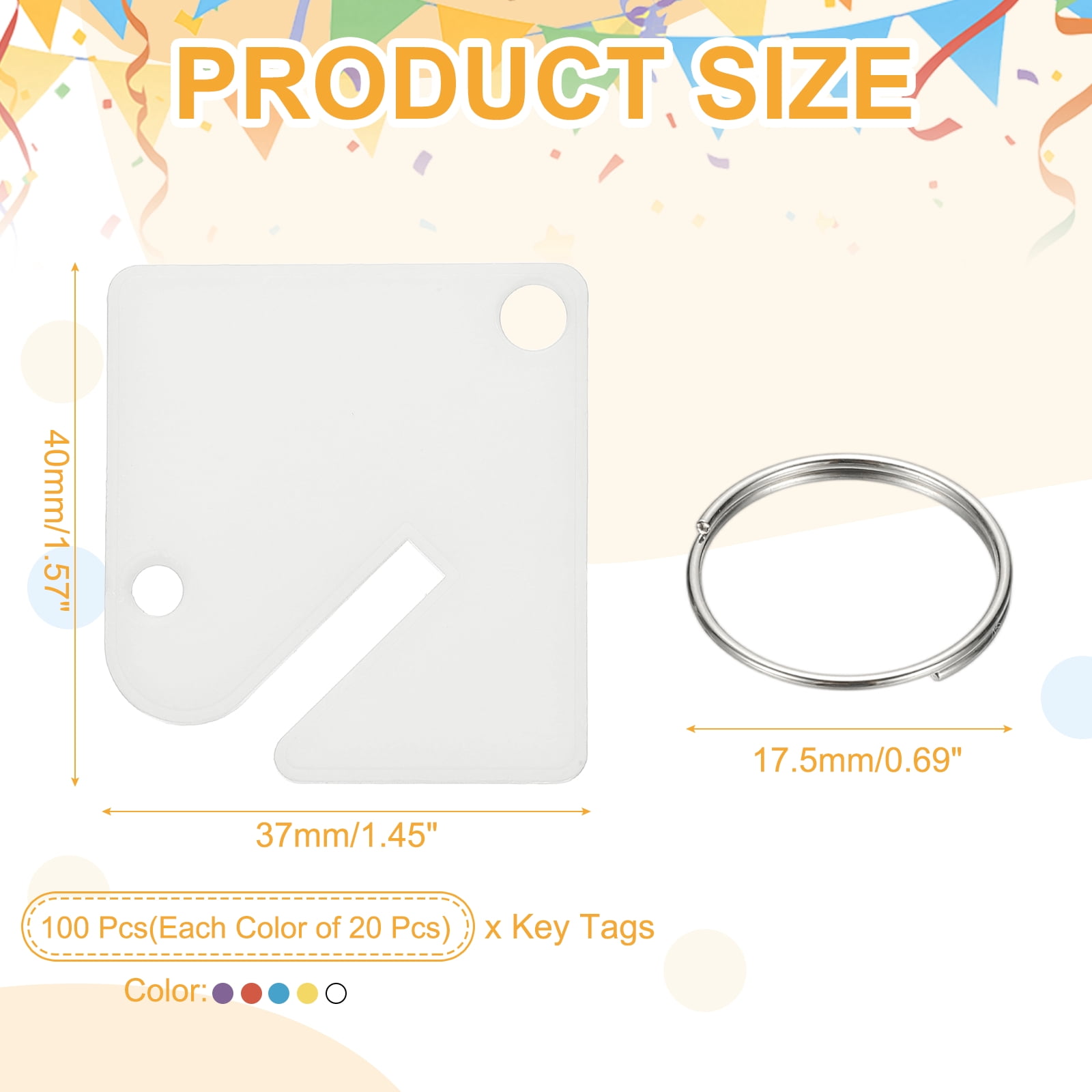 Uxcell 100 Pcs Key Tags, 1.5" Plastic Hanging Tag Slotted Key Tags Square Blank Writeable Durable with Metal Ring for Cabinet Boxes Lockers Identifiers Home Garage, Multicolor