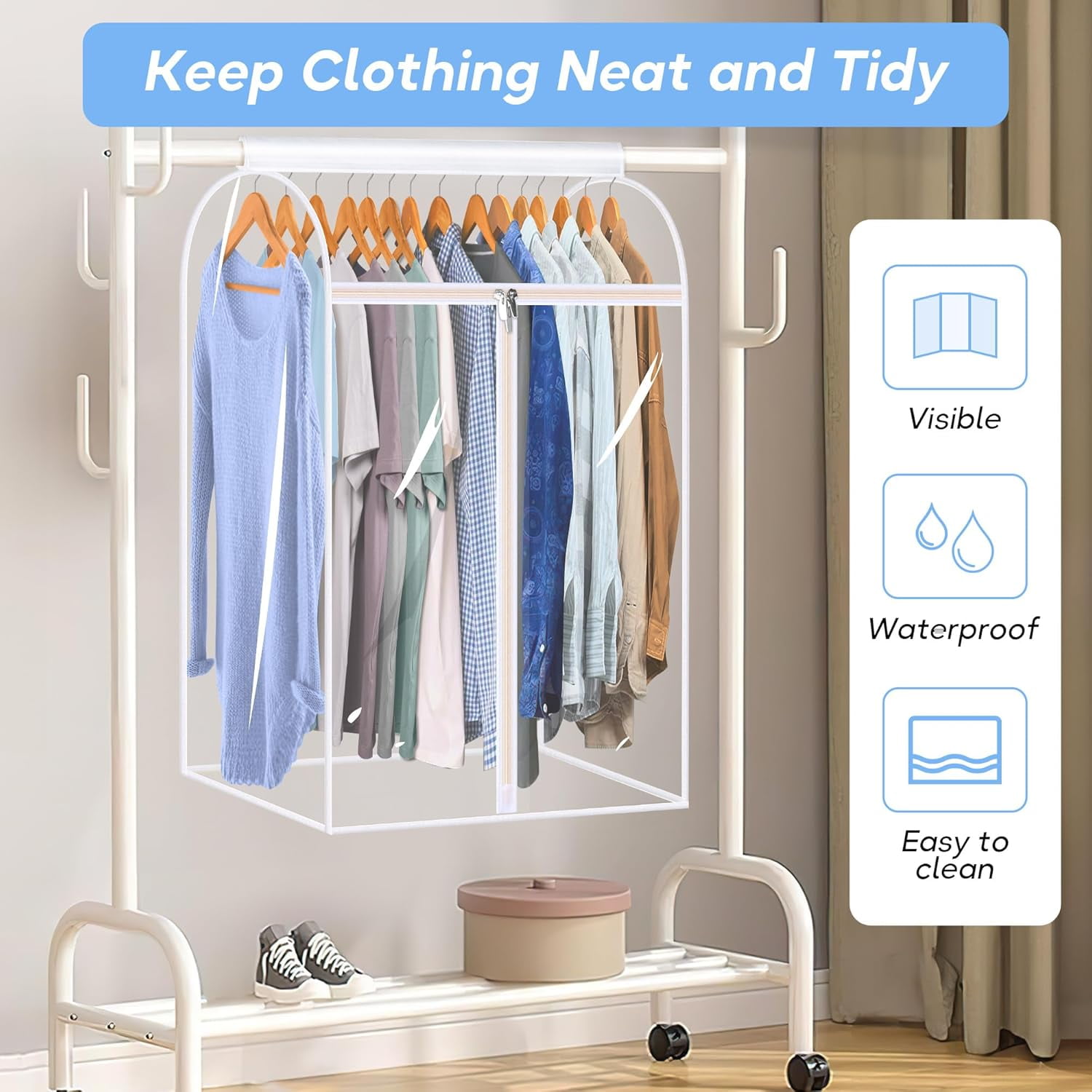Hanging Garment Bags for Closet Storage Large Clear Garment Bags for Hanging Clothes Garment Rack Cover Coat Protector for Suit, Wardrobe, Bottom Enclosed