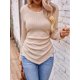 thumbnail image 2 of Solid V Neck T-Shirt, asymmetrical Hem Long Sleeve Top, Women's Clothing, 2 of 5
