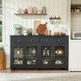 thumbnail image 3 of 59" Modern Buffet Cabinet with 2 Drawers and 4 Glass Doors, Large Sideboard Kitchen Storage Cabinets Coffee Bar Cabinet for Living Room Dining Room, Black, 3 of 8