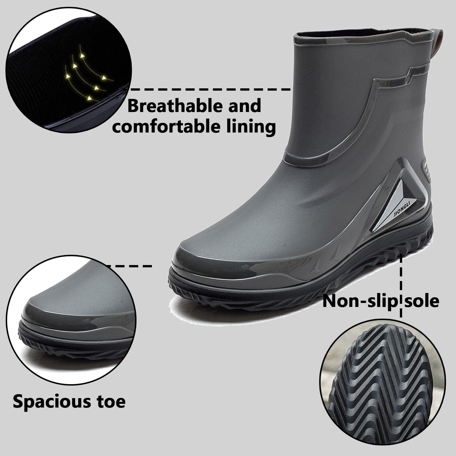 AUXDIQ Men Rain Boots Outdoor Garden Boots Waterproof Ankle Rain Shoes