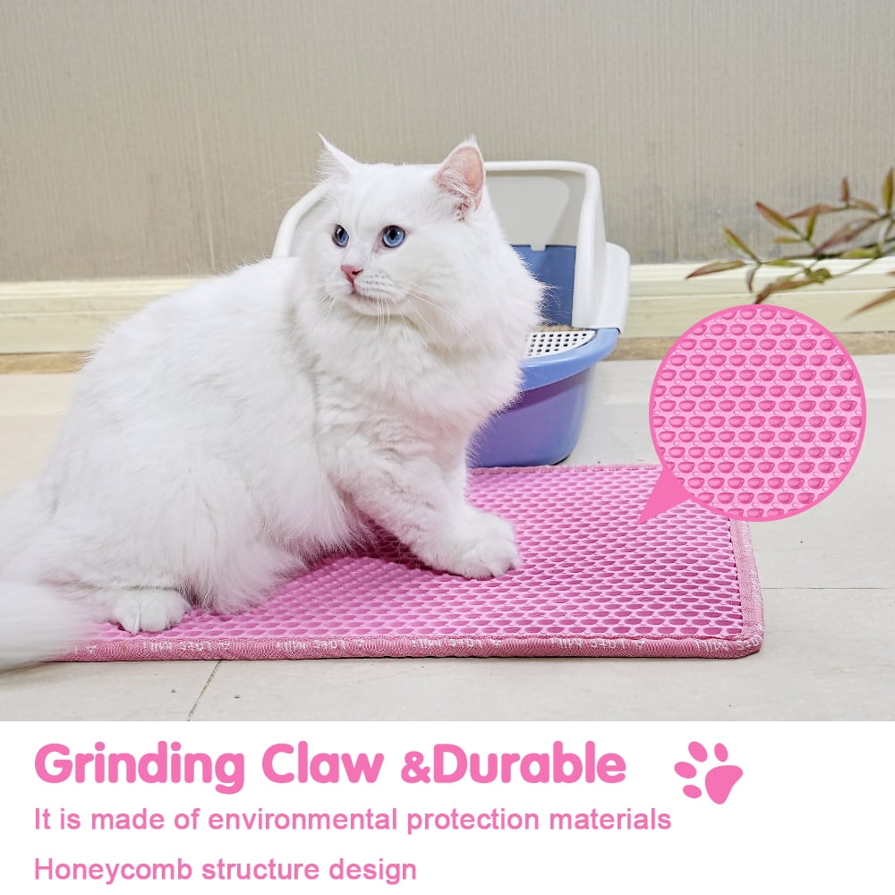 Cat Litter Mat, Kitty Litter Trapping Mat, Double Layer Mats with MiLi Shape Scratching design, Urine Waterproof, Easy Clean, Scatter Control 21" x 14" Pink