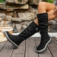 thumbnail image 5 of Tawop Womens Boots Sale Under 20 Fashion Casual Style Tall Boots Solid Color Buckle Round Toe Heel Mid Calf Boots Winter Boots for Women, 5 of 9