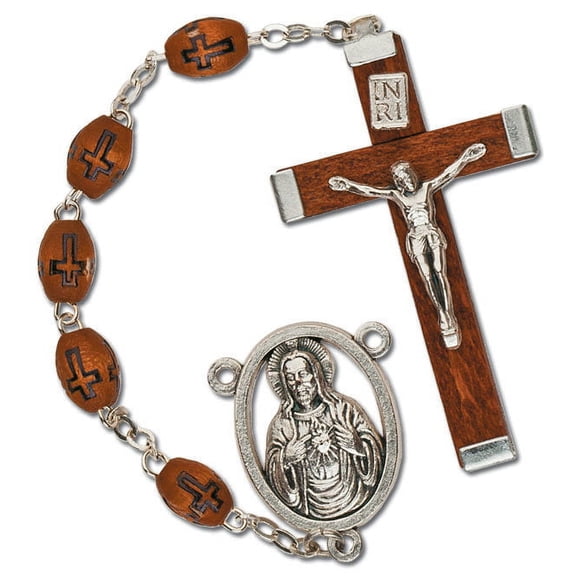 Men's Medium Brown Catholic Rosary Beads, Wood beads
