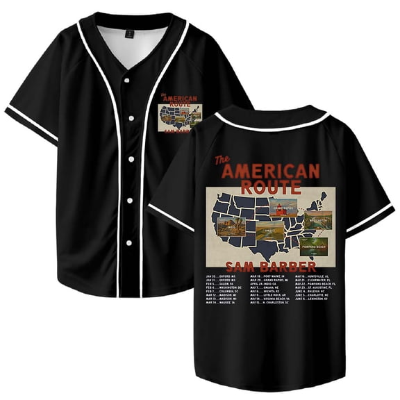 Sam Barber The American Route Tour 2026 Baseball Jersey Shirt V-Neck Women Men Short Sleeve Streetwear Clothes