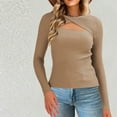 thumbnail image 6 of Htigea Women's Cutout Sweaters Ribbed Knit Long Sleeve Stretch Slim Fit Pullover Lightweight Fall Base Layer Tops Khaki M, 6 of 7