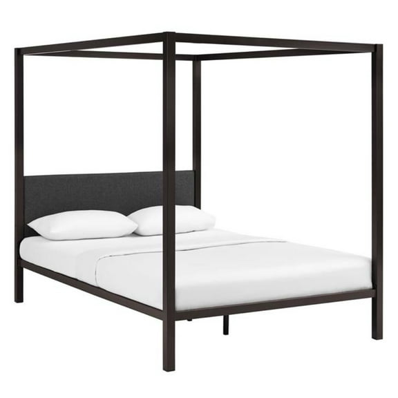 Modway Raina Queen Canopy Bed Frame in Brown Gray
