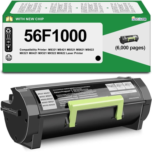 56F1000 Toner Cartridge High Yield Compatible with Lexmark 56F1000 Toner Cartridge Replacement for Lexmark MS321 MS421 MS521 MS621 MX521 MX522 MX622 MS622 MX321 MX421 Laser Printer(Black 6,000 Pages)