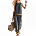 thumbnail image 5 of Womens Going out Outfits Women's Cotton Linen Travel Set Color Block Sleeveless Tank Tops with Wide Leg Pants Lightweight Flowy Summer Beach Vacation Outfits Dark Gray L, 5 of 7