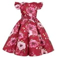thumbnail image 5 of Mikilon Girls Vintage Floral Print Dress Festival Host Princess Dress Short Sleeve Waist Drawstring Dress, 5 of 9