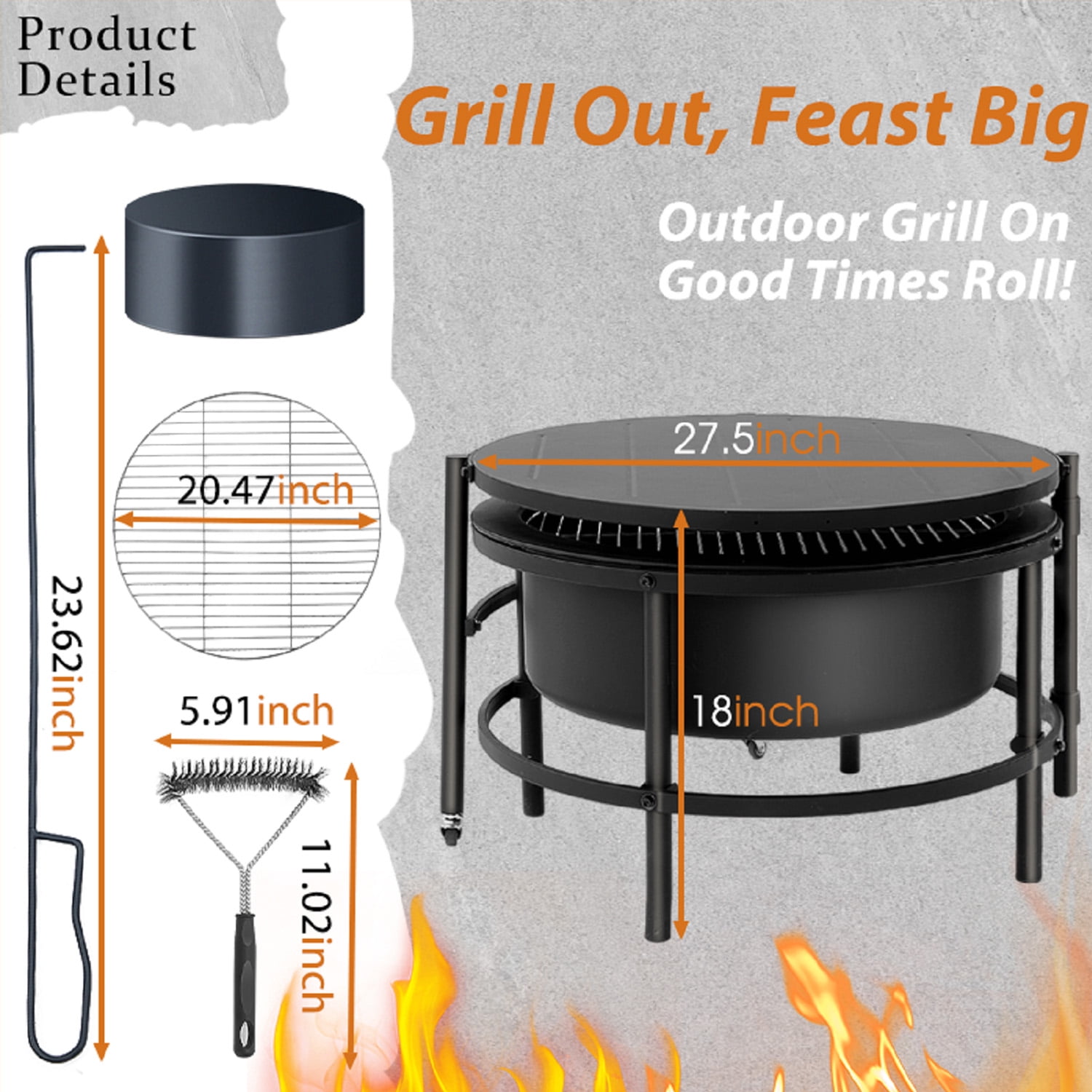 3-in-1 Fire Pits for Outside, 54" Wood Burning Fire Pit Tables, Cold-Rolled Steel Fire Pit with Poker, BBQ Net, Grill Brush and Cover, Backyard Patio Garden Outdoor Fire Pit/BBQ Fire Pit, Black