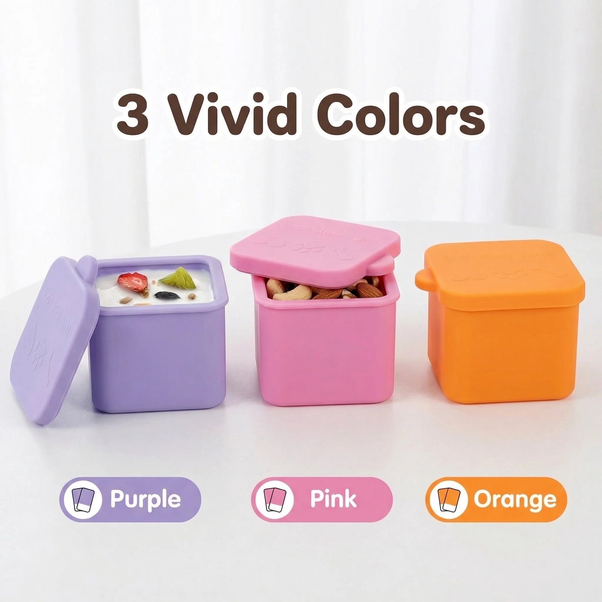 3 Pack Silicone Small Snack Container, Stackable Puree Sauce Condiment Food Storage Lunch Bento Box with Lids, Leak-proof, BPA Free, Dishwasher & Microwave & Oven Safe