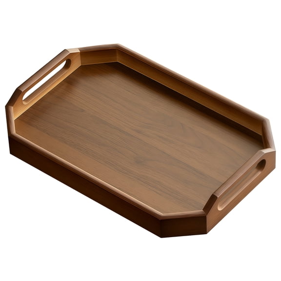 Octagonal Bamboo Tray with Handles, Rustic Home Decor Serving Tray, Multi-Purpose Tea, Fruit, and Snack Tray, 38.5 cm x 26.5 cm x 6 cm, Ideal for Daily Use and Gifting